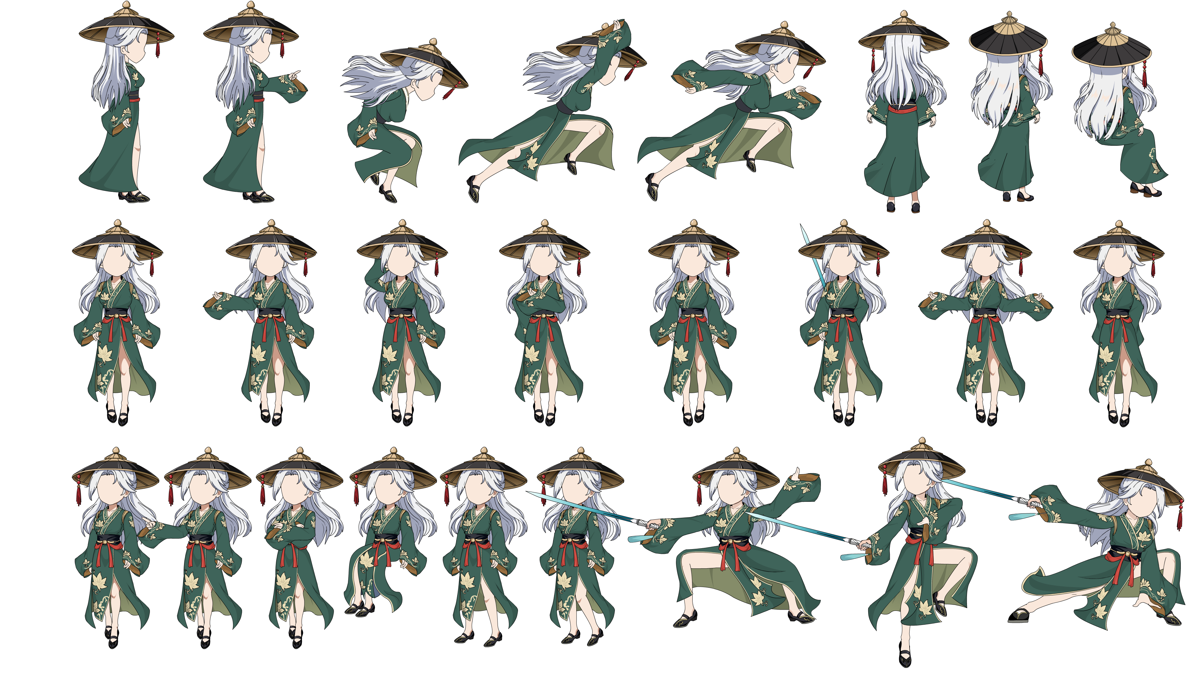 AN人物带万能动作，绿衣女剑客