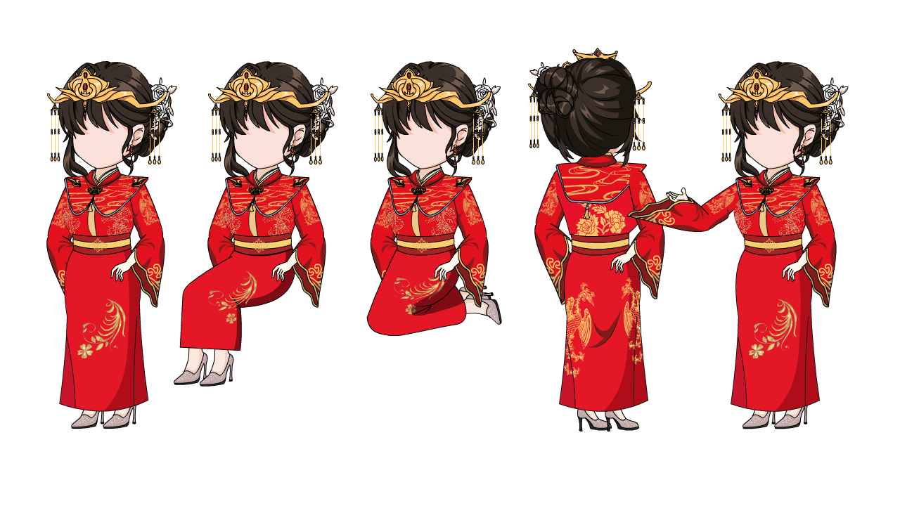 AN人物带万能动作，新娘中式婚纱
